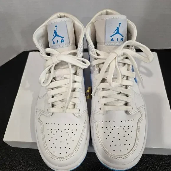 Nike Air Jordan 1 Mid Women's Dk Powder Blue/White Sneakers Sz 7 BQ6472 114 - Picture 2 of 13